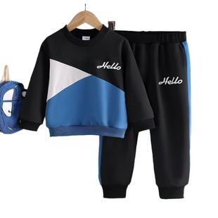 Children's clothing sweater suit boy baby casual color matching long sleeve top trousers two pieces