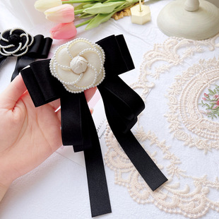 Korean Style Brooch Chanel Style Shirt Tie Camellia Flower Pearl Collar Style College Style Bow Decorative Collar Corsage