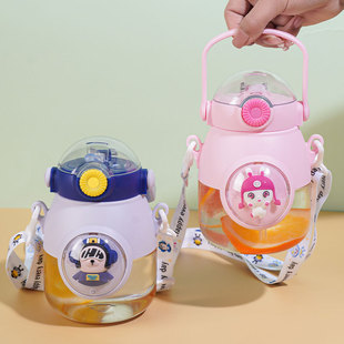 Space Capsule Doll Plastic Cup Big Belly Cup Large Capacity Student Suction Tube Cup Baby Boys and Girls Cartoon Children Water Cup