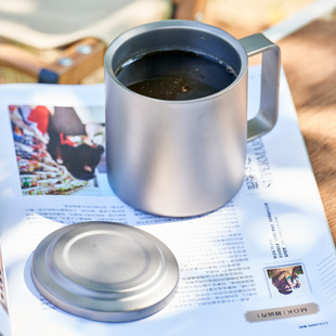 Pure Titanium Mug Outdoor Camping Water Cup Work Office Tea Cup Double Layer Anti-scalding Anti-fall Cup with Lid