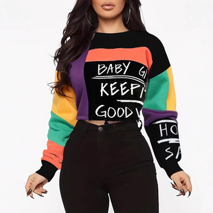 Cross-border Amazon Europe and America Spring and Autumn Women's Fashion Casual Letter Printing Long Sleeve Women's Casual T-shirt Top
