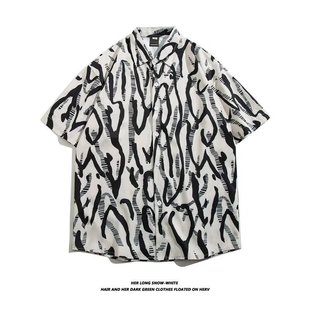 Летняя новая рубашка с короткими рукавами Японский бренд Hawaii Fashion Hawaiian Wild Hong Kong ветер свободная рубашка с пятью рукавами