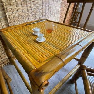 Bamboo Table and Chair Full Bamboo Products Furniture Bamboo Tea Table Pastoral Antique Outdoor Traditional Backrest Chair Tea Table Finished Small Tea Table