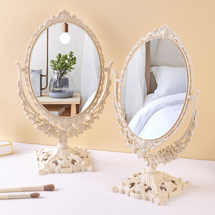 Retro Double-sided Makeup Mirror Bedroom Desktop Dressing Mirror Student Dormitory Desktop Small Mirror Han Feng Carved Rotating Mirror