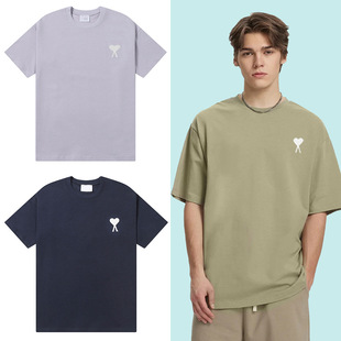 Cross-border generation AMI CLAMS summer new short-sleeved T-shirt men and women couples loose cotton embroidery love half sleeve