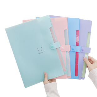 T student multi-layer folder Korean smiley A4 organ bag file bag insert data book test paper clip 5