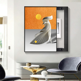 Electric meter box decorative painting vertical feather orange simple modern simple shade switch box strong power distribution box hanging painting