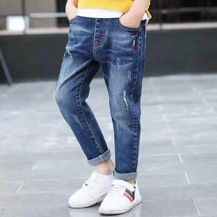 Boys' Jeans Trendy Spring and Autumn Pants Outer Wear Pants Big Boy Denim Straight Pants Real Bag Pants Fashion