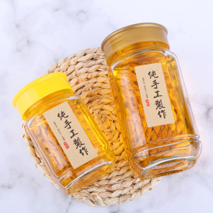 in stock supply octagonal honey bottle glass bottle thickened 1kg 2kg pickles jam bottle sealed glass bottle with lid
