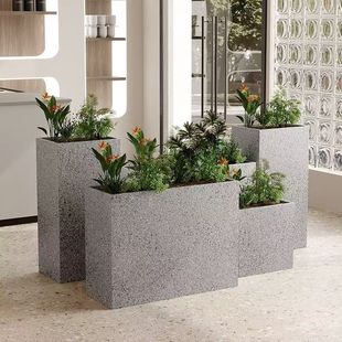Courtyard Simple Galvanized Flower Stand Round Balcony Flower Box Outdoor Outdoor Green Plant Flower Stand Imitation Terrazzo Flower Bed Flower Trough