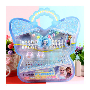 Поданный мультфильм Frozen принцесса ногти кольцо изысканный браслет ногти поддельные кусочки макияж набор наклейки для ногтей