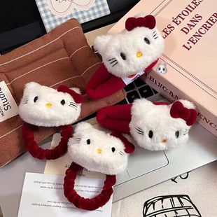 Cute Plush Kitty Sweet Ankora Red Bow Hairpin Girl Bangs Cartoon BB Hair Accessories