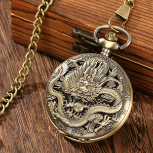 Bronze Dragon Roman digital dial quartz analog Pocket Watch Gift necklace pendant hand quartz pocket watch bronze case