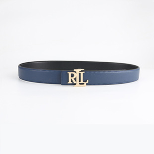 Cross-border foreign trade European and American men's and women's belt belt real belt Lauren rll lychee pattern palm print 4.0 3.8cm