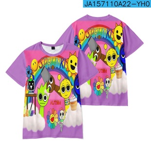3D Cross-Border Game Rhythm Box Sprunki Short-Sleeved T-Shirt Digital Printing Round Neck Clothing Adult Children's Clothing Summer