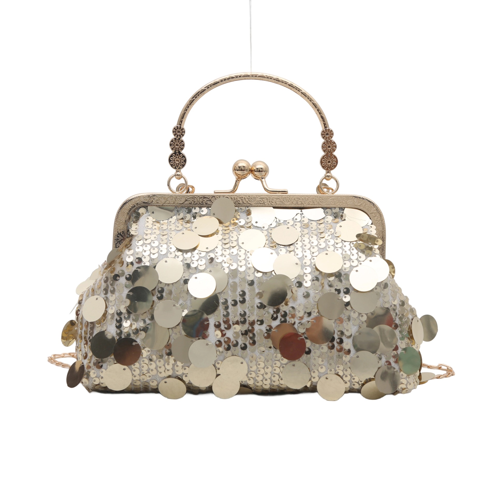 High-end women's evening bag with clip-on closure, new retro fashion, handbag, shoulder bag, niche chain sequin crossbody bag.