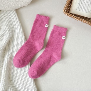 Australian velvet pink bow cloth standard socks women's autumn and winter long tube sleeping socks fleece-lined thick warm tube socks