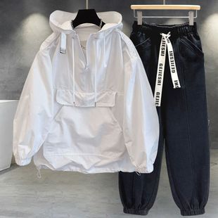 Solid Color Hooded Jacket suit Men's Ins Fashionable Tooling Stitching Design Trouser Long Sleeve Top with Loose