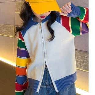 Girls' Spring and Autumn Coat 2024 New Korean Children's Internet Popular Autumn Fashion Women's Western Style Knitwear