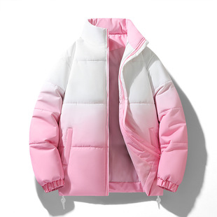 New Teenager Gradient Cotton-padded Coat for Men and Women Couples Vertical Collar Fashionable Tie-dyed Fabric Cotton-padded Coat Winter Noodles