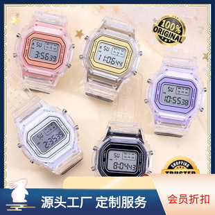 Factory wholesale net red sports transparent small square ins electronic watch student waterproof led watch