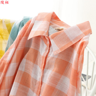 XP17443 early autumn new small fresh plaid long-sleeved shirt Women's loose slimming mid-length thin sunscreen cardigan