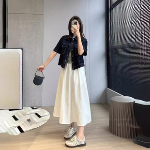 Vintage Hong Kong Style Lapel Denim Short-sleeved Coat Women's Summer Thin Fashionable Small All-match Age-reducing Short Cardigan Top