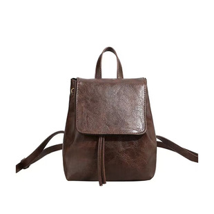 Small Retro Brown Backpack Student Backpack 2025 New PU Soft Leather Simple All-match Commuter Bag