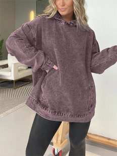 Cross-border European and American Hot New Women's Clothing Versatile Loose Hooded Pullover Denim Sweatshirt