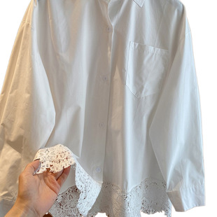 European High-grade White Lace Stitching Shirt Women's 2025 Early Spring New Loose Super Nice Cotton Top Trendy