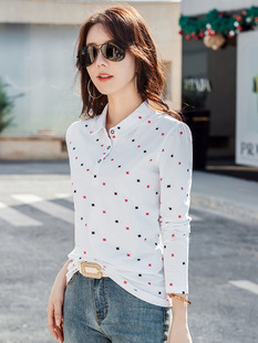 2025 spring new full-body printed long sleeve lapel polo shirt Korean slim cotton comfortable temperament 2010-1