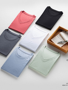 [walking volume boutique] cool feeling non-ironing mulberry silk T-shirt slim simple top versatile thin short sleeve V-neck cotton T