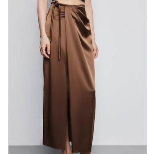 Acetate Satin Slit Skirt Women's 2024 Summer New Design Niche Chic Sweet Spicy Skirt [Kizukai]