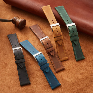 New Crazy Horse Leather Leather Strap Universal Soft Quick-release Retro Strap Frosted Cowhide 18-22mm Spot