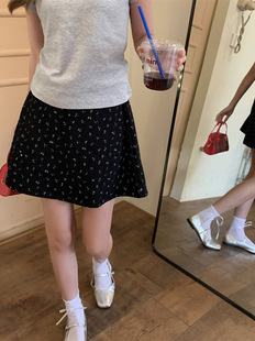 2024 Vintage Floral Skirt Summer Korean Style Floral Sweet Wafflet High Waist A- Line Skirt for Women