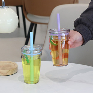 Amazon explosions single-layer hand-held straight coffee cup high temperature net red straw transparent cup factory wholesale