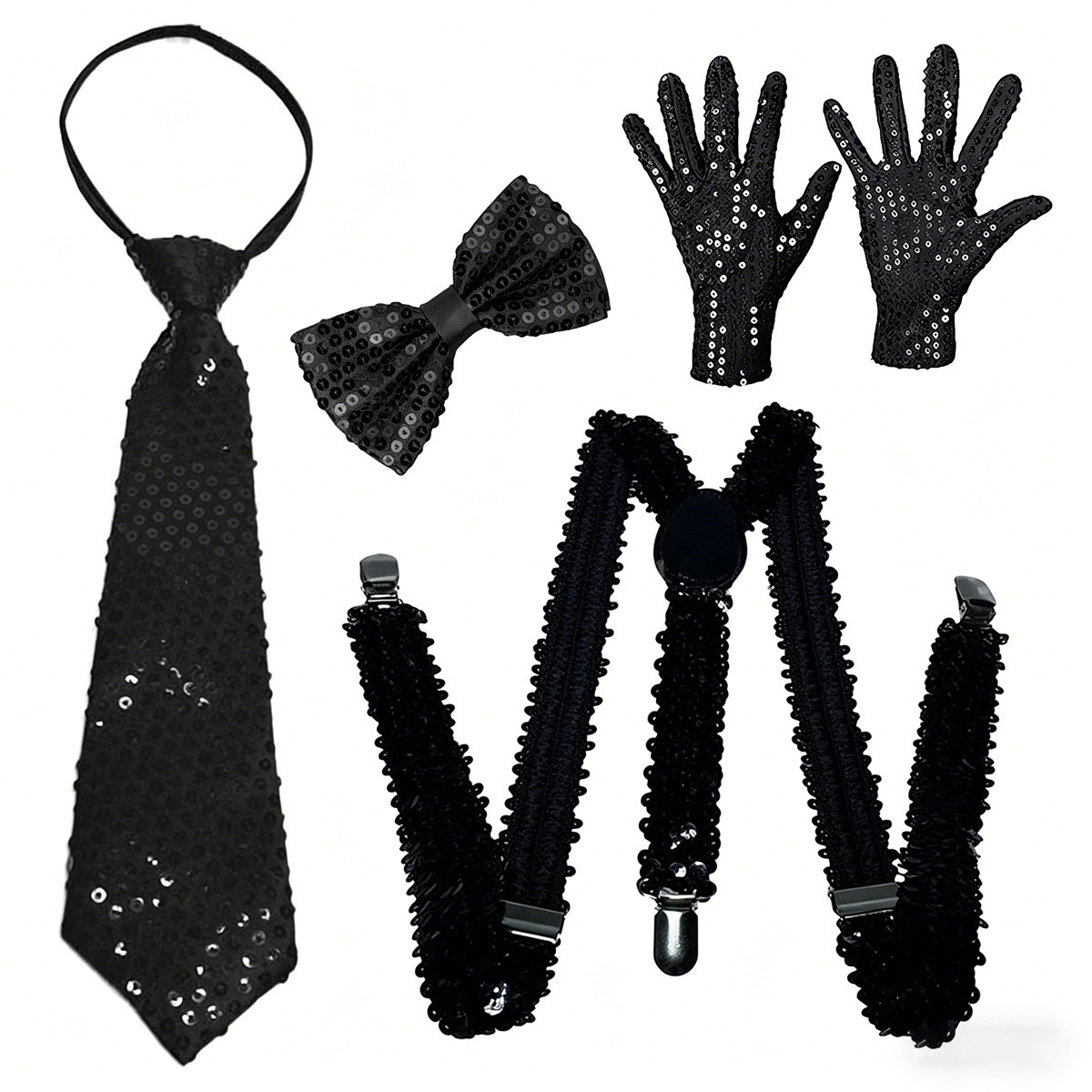 Halloween party stage performance sequin hat, tie, gloves, disco costume accessories set in stock