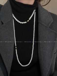 Light luxury strong light Shijia pearl necklace 2024 New Popular Magnetic suction buckle clavicle chain female autumn and winter sweater chain accessories