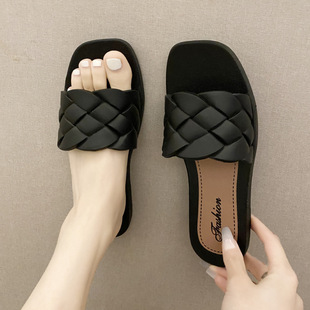 Summer new slippers women's home indoor and outdoor wear one-word drag fashion rhombus foreign trade cross-border for shrimp wholesale