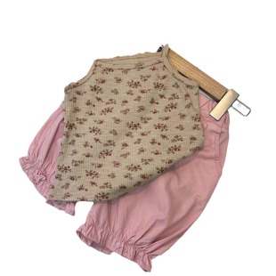 2024 summer new girls cute Korean floral small strap toe closure Korean grandma pants baby suit