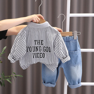 Boys' Autumn Shirt Splicing Color 2023 New Autumn 1Polo Shirt Small and Medium-sized Children's Spring and Autumn Children's 2-piece Set