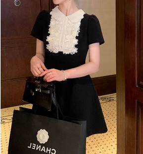 Ruth Same Style Miu Style Daughter Gold Lace Doll Collar Black dress Women's French Style Sleeveless Black Dress