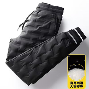 Thickened Lamb Fleece Sweatpants Men's Winter Outdoor Wear Windproof Cold-proof Fleece-lined Pants plus size Warm Waterproof Down Cotton Pants
