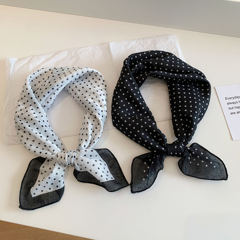 65 polka dot cotton and linen small square scarf/silk scarf for women, fashionable decoration for spring, autumn and summer, neck warmer, scarf for all seasons