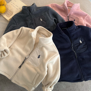 in stock Children's Coat 2024 Autumn and Winter New Men and Women's Children's Wear Embroidered Pocket Jacket Baby Lamb Wool Coat Thick