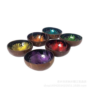 Vietnam Coconut Shell Bowl Salad Bowl Coconut Bowl Tableware Bowl Home Decoration Storage Bowl Candy Melon Seed Plate Painted Coconut Bowl
