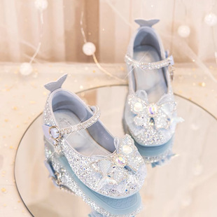 Girls' Leather Shoes 2025 New Spring and Autumn Children's Princess Aisha Shoes Little Girl Shining Crystal Shoes Soft-soled Single-layer Shoes Trendy