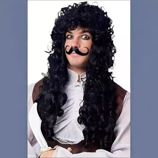 European and American Movie Halloween Pirate Captain Men's Wig COS Long Curly Hair Clown Black Stage Performance Headgear