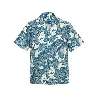 Thai vintage Cuban Collar Short Sleeve Floral Shirt for Men and Women Loose Couple Hawaiian Style Ice Silk Short Sleeve Shirt