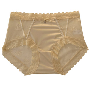 Light Luxury High-end Lace Underwear Women's Mid-high Waist Sexy Mesh Breathable Underwear Thin Traceless Ladies Briefs